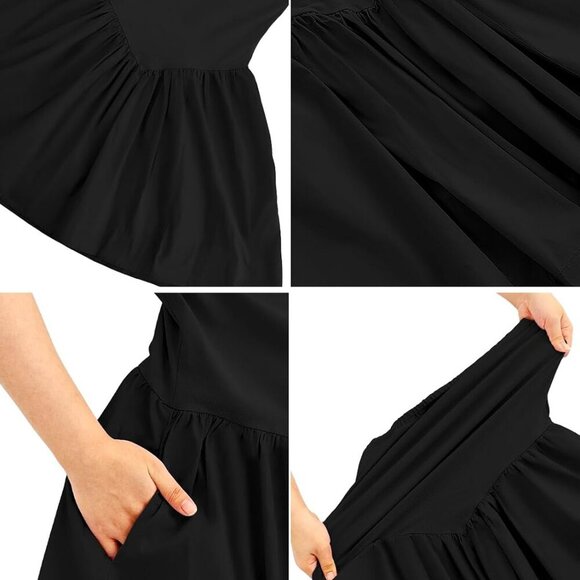 Women Mini Dress Strapless Cotton Spandex Summer Beach A Line Flowy - Picture 5 of 6